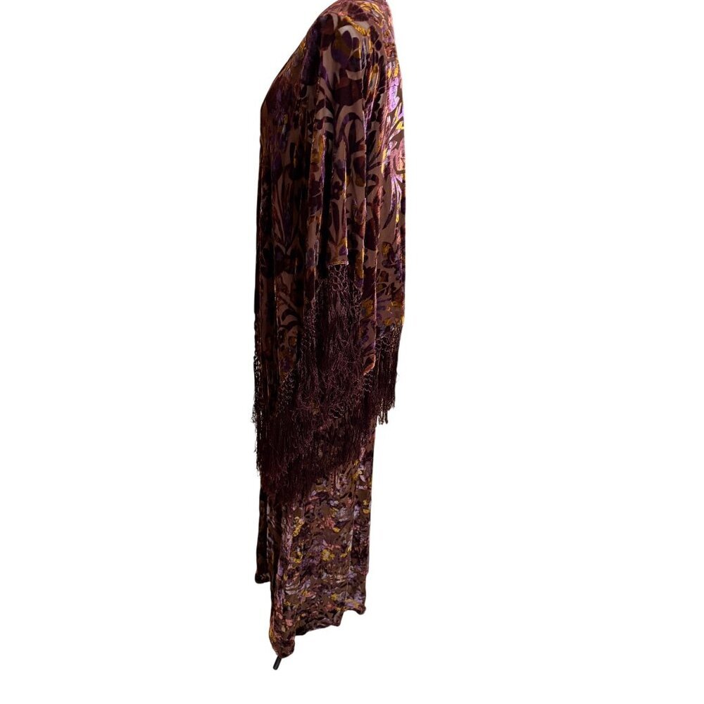 Shiba 1990s Womens Shawl Dress Size Large Brown Purple Burnout Silk Velvet Party - Picture 3 of 16